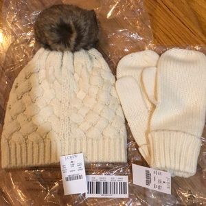 JCrew Pom pom hat and mitten set